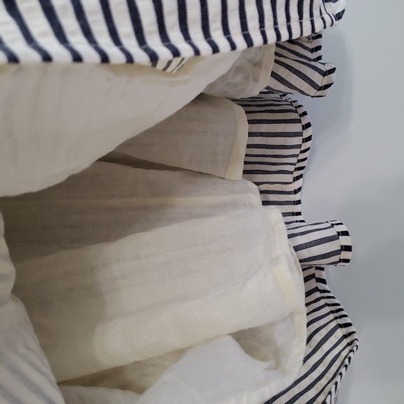 Eclair Mini Sundress XS Navy Blue Cream Ivory Striped Seersucker Pockets Straps - Picture 3 of 15